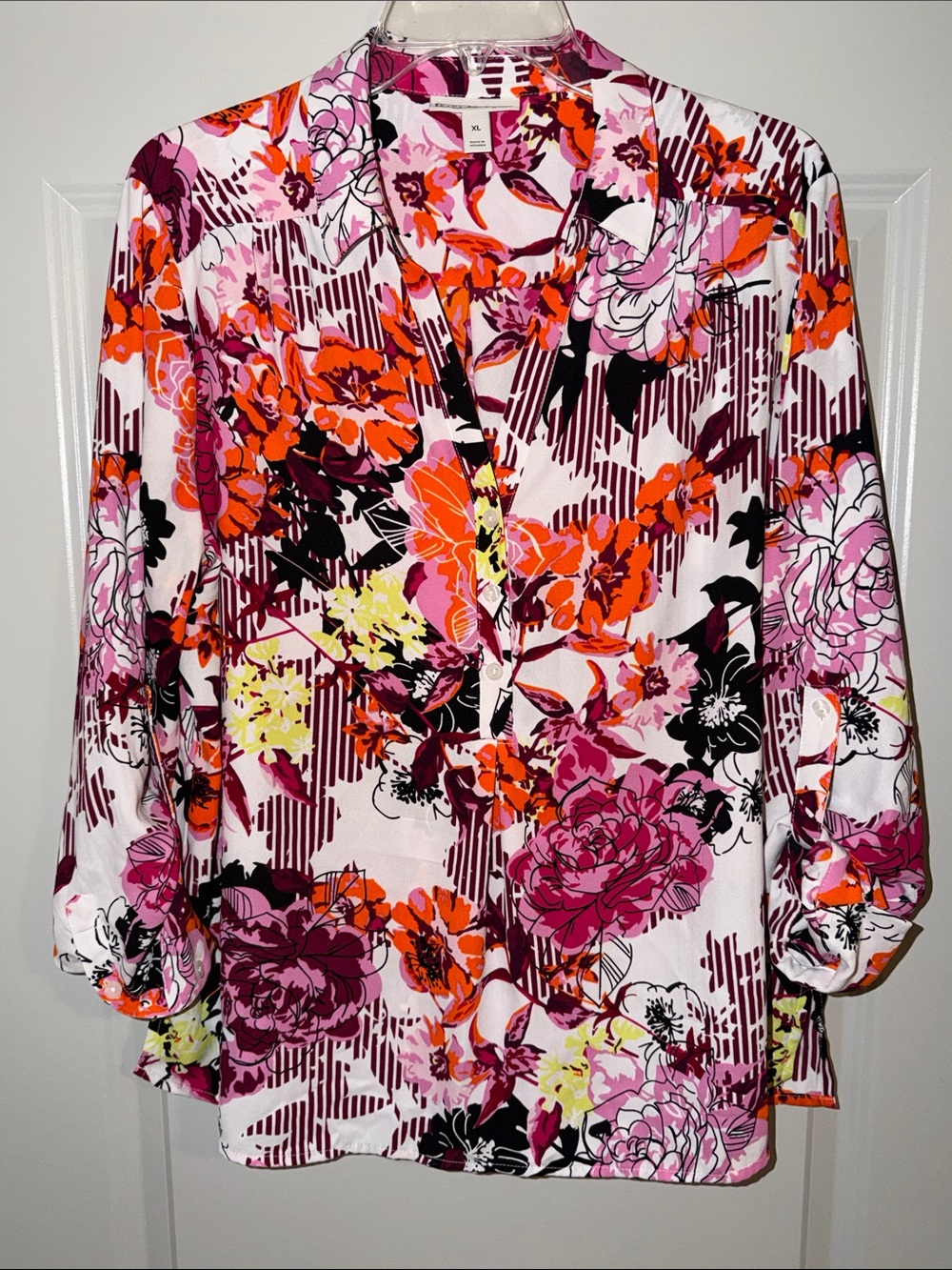 Dana Buchman Floral long sleeve Blouse, size XL